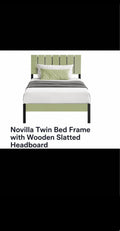 Novilla Twin Bed Frame with Wooden Slatted Headboard