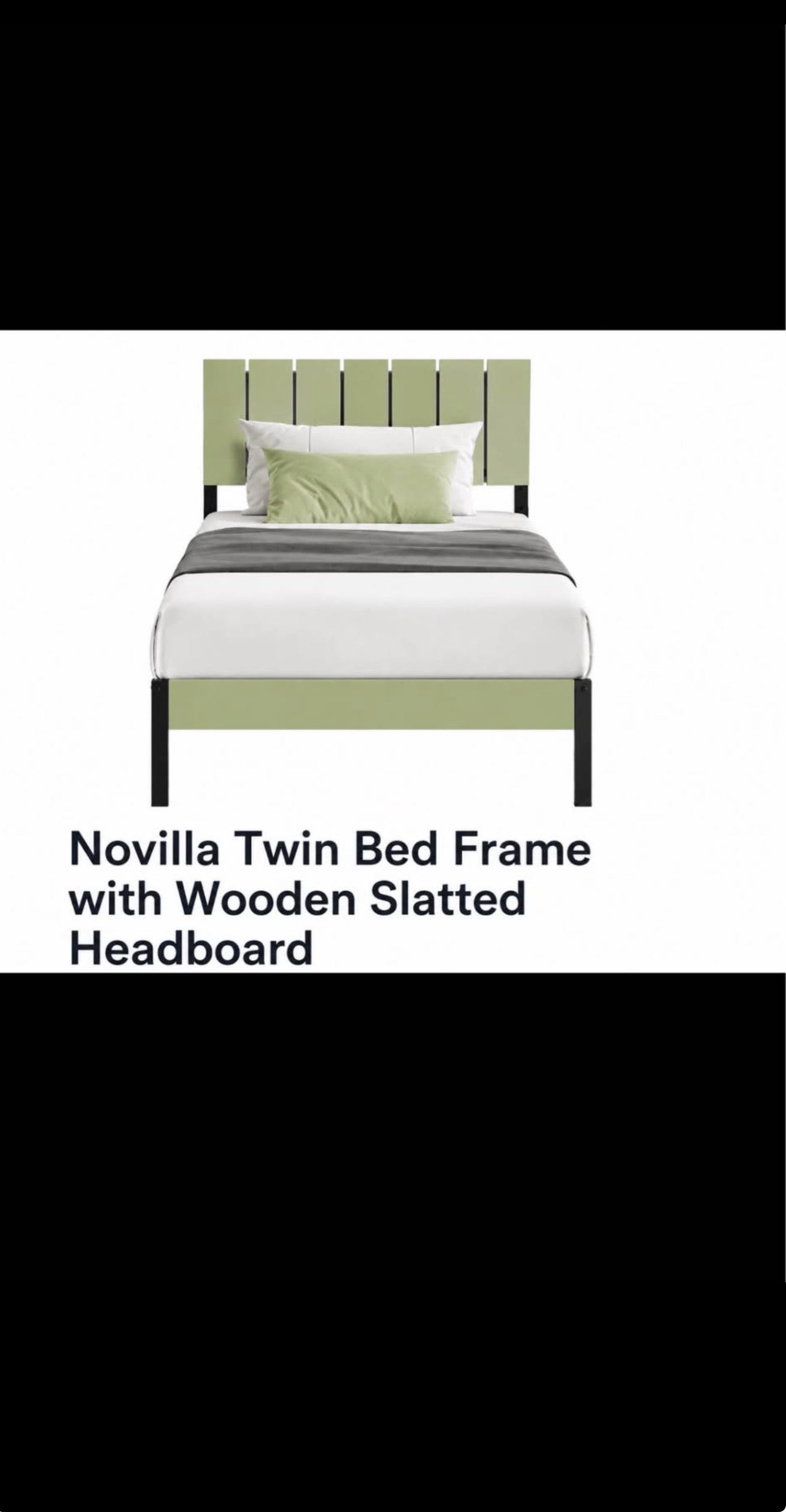 Novilla Twin Bed Frame with Wooden Slatted Headboard