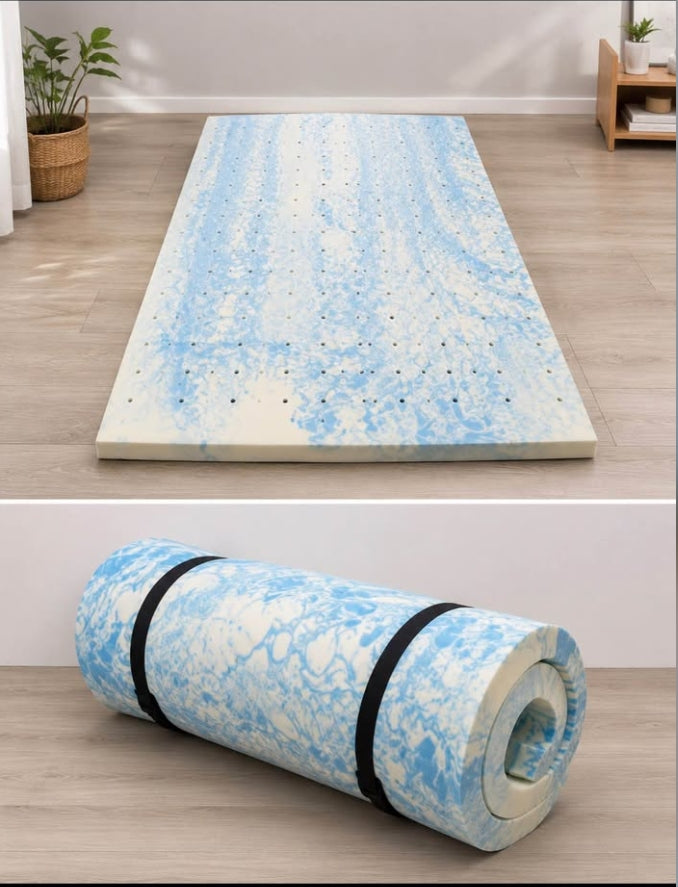 Blue Marbled Memory Foam Mattress Topper 77x37