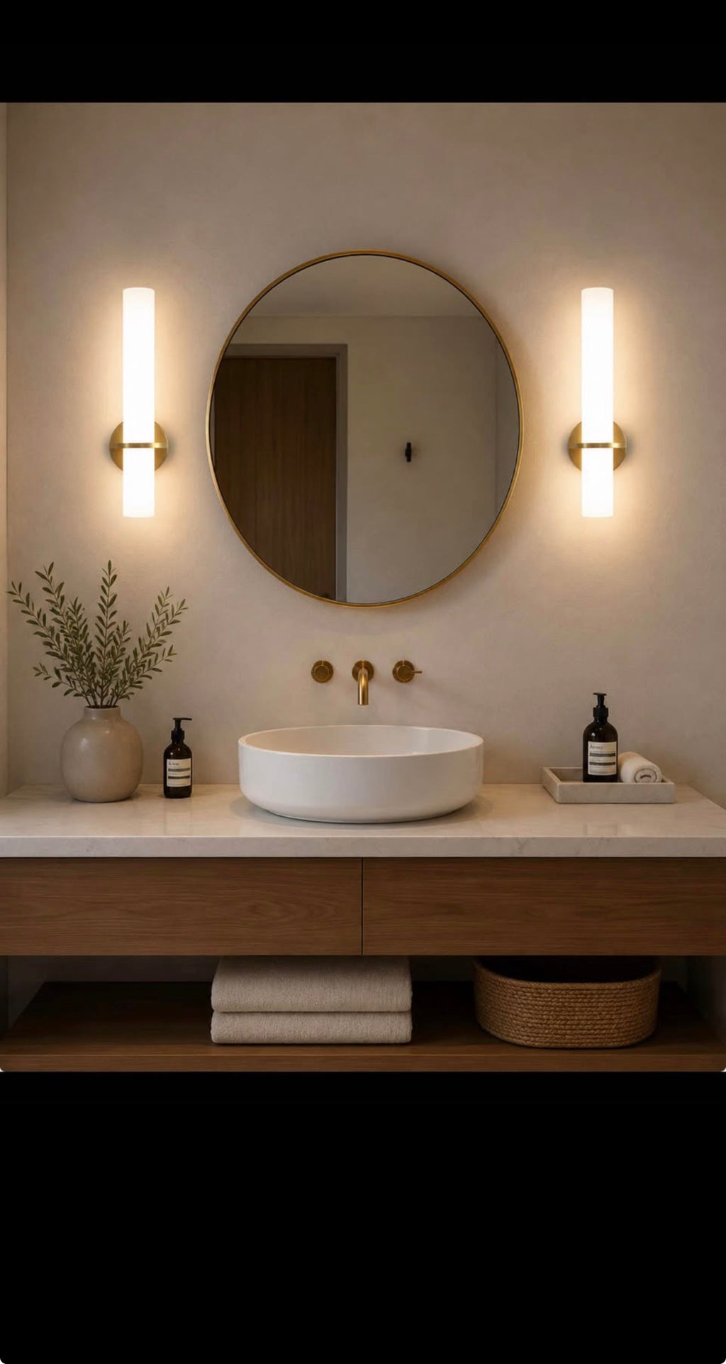 Pair of Modern Gold and Frosted Glass Wall Sconces