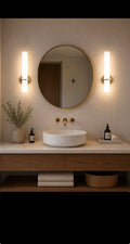 Pair of Modern Gold and Frosted Glass Wall Sconces