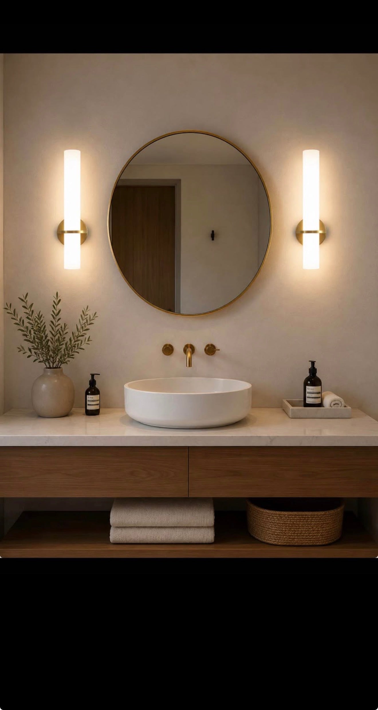 Pair of Modern Gold and Frosted Glass Wall Sconces