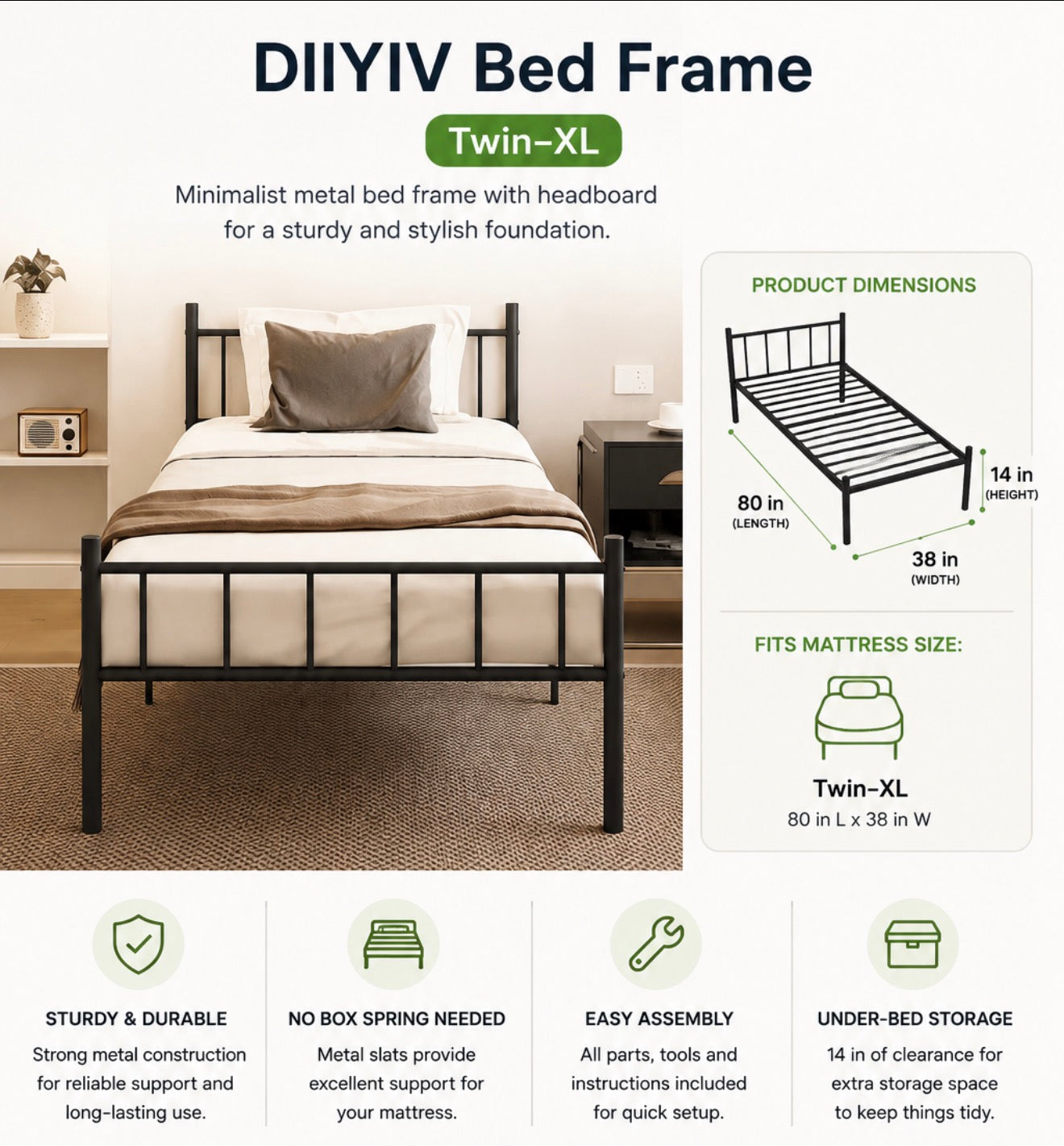 DIIYIV Twin-XL Bed Frame
