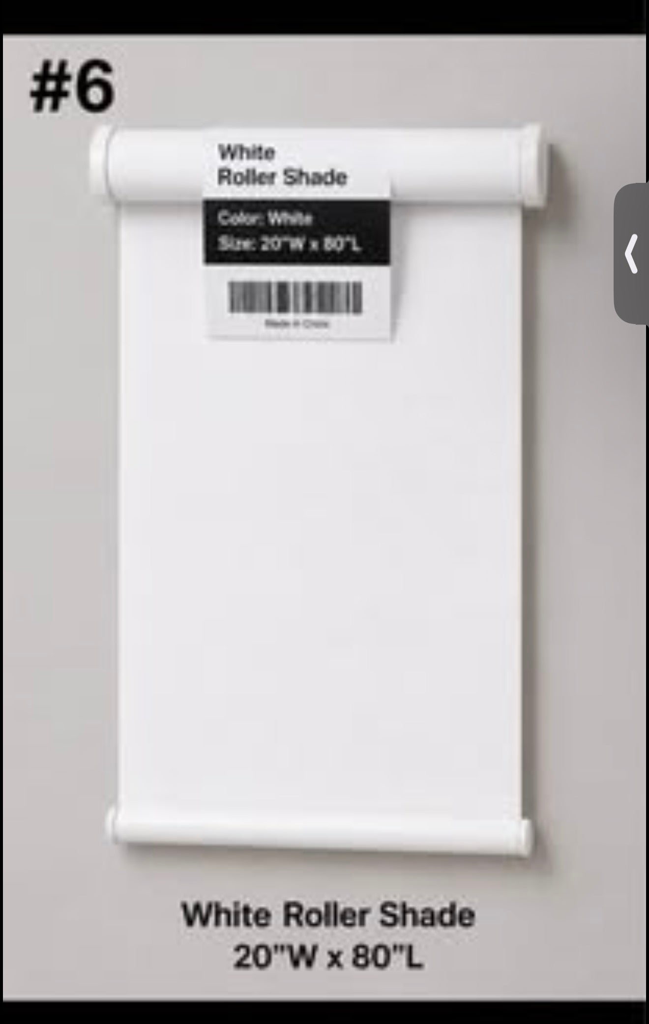 White Roller Shade 20"W x 80"L