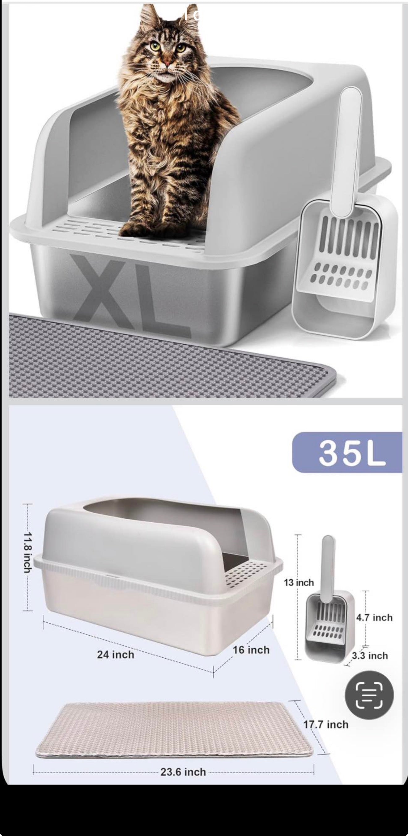 XL Cat Litter Box Set with Scoop and Mat