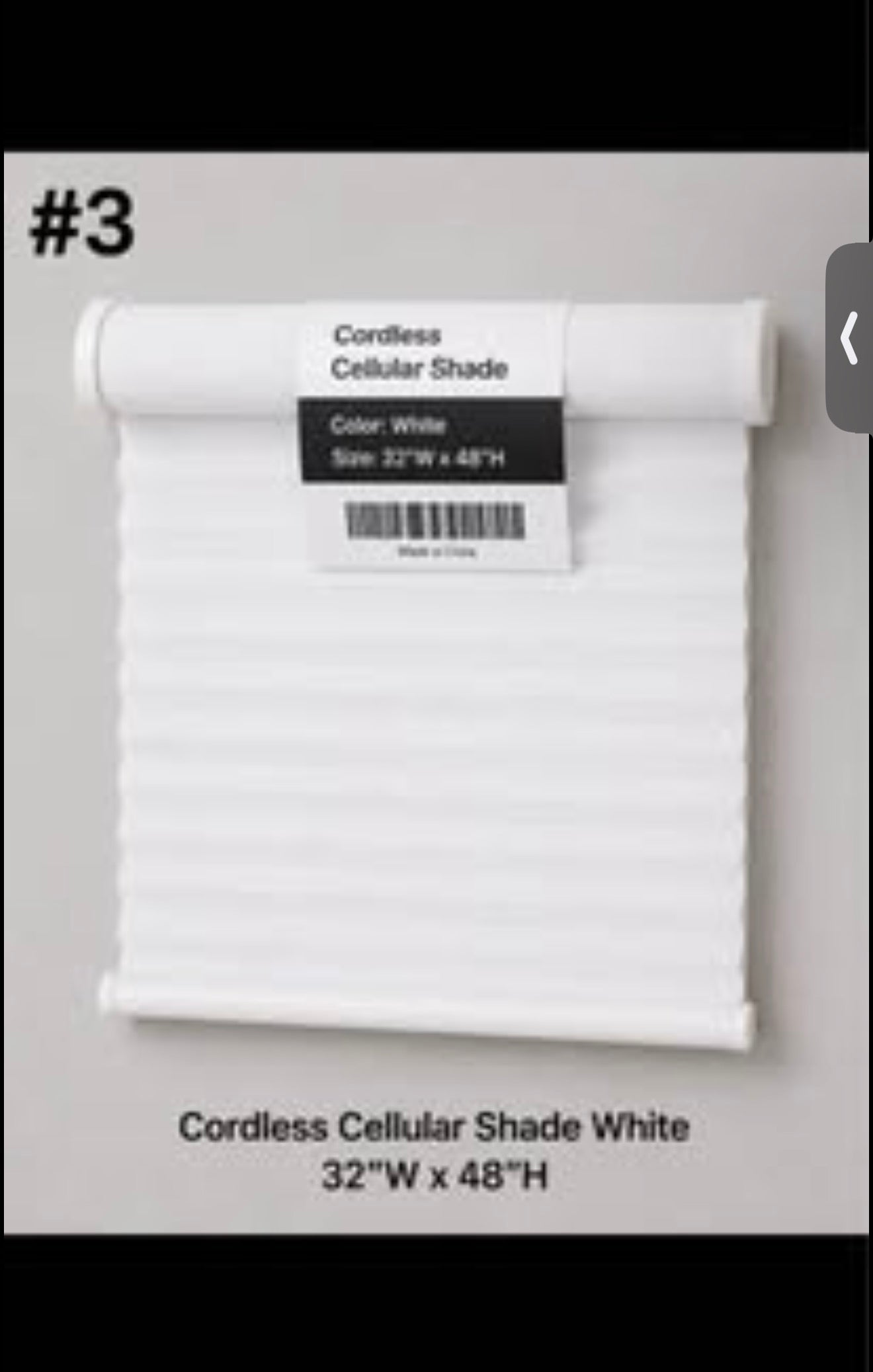Cordless Cellular Shade White 32"W x 48"H