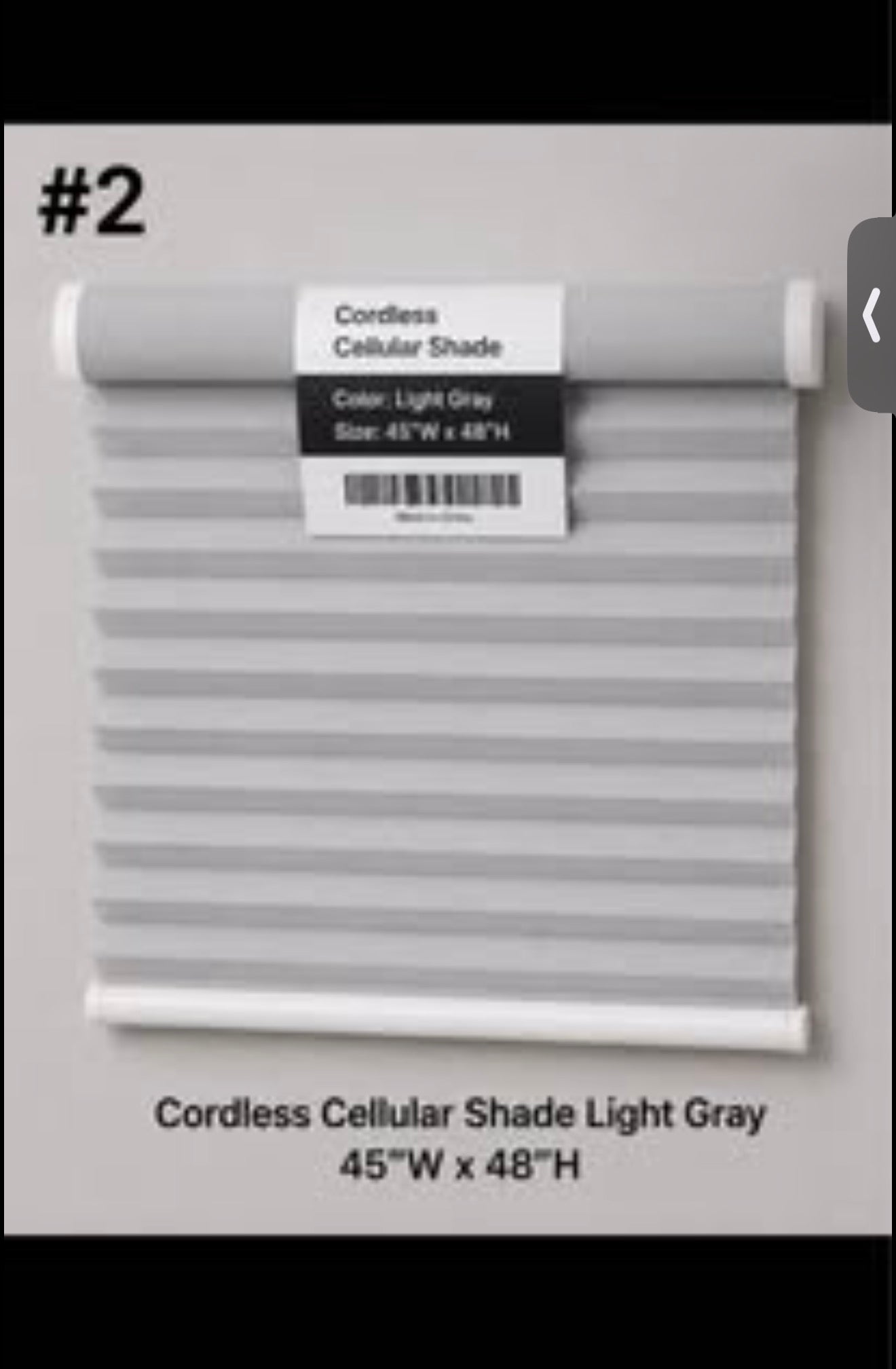 Cordless Cellular Shade Light Gray 45"W x 48"H