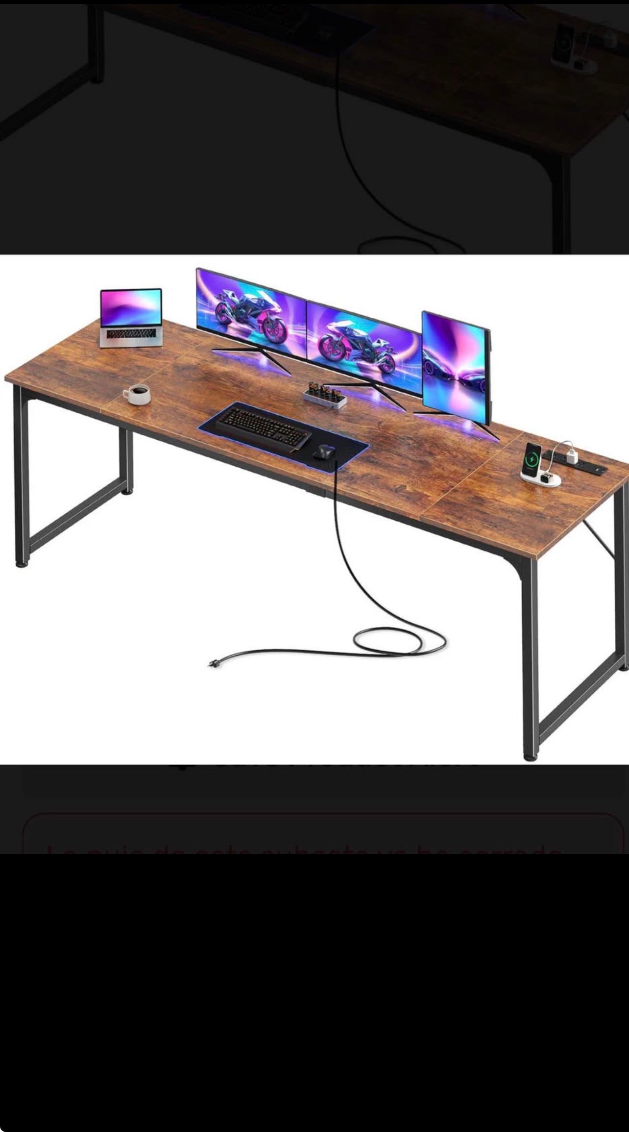 Large Industrial Computer Desk with Power Outlet