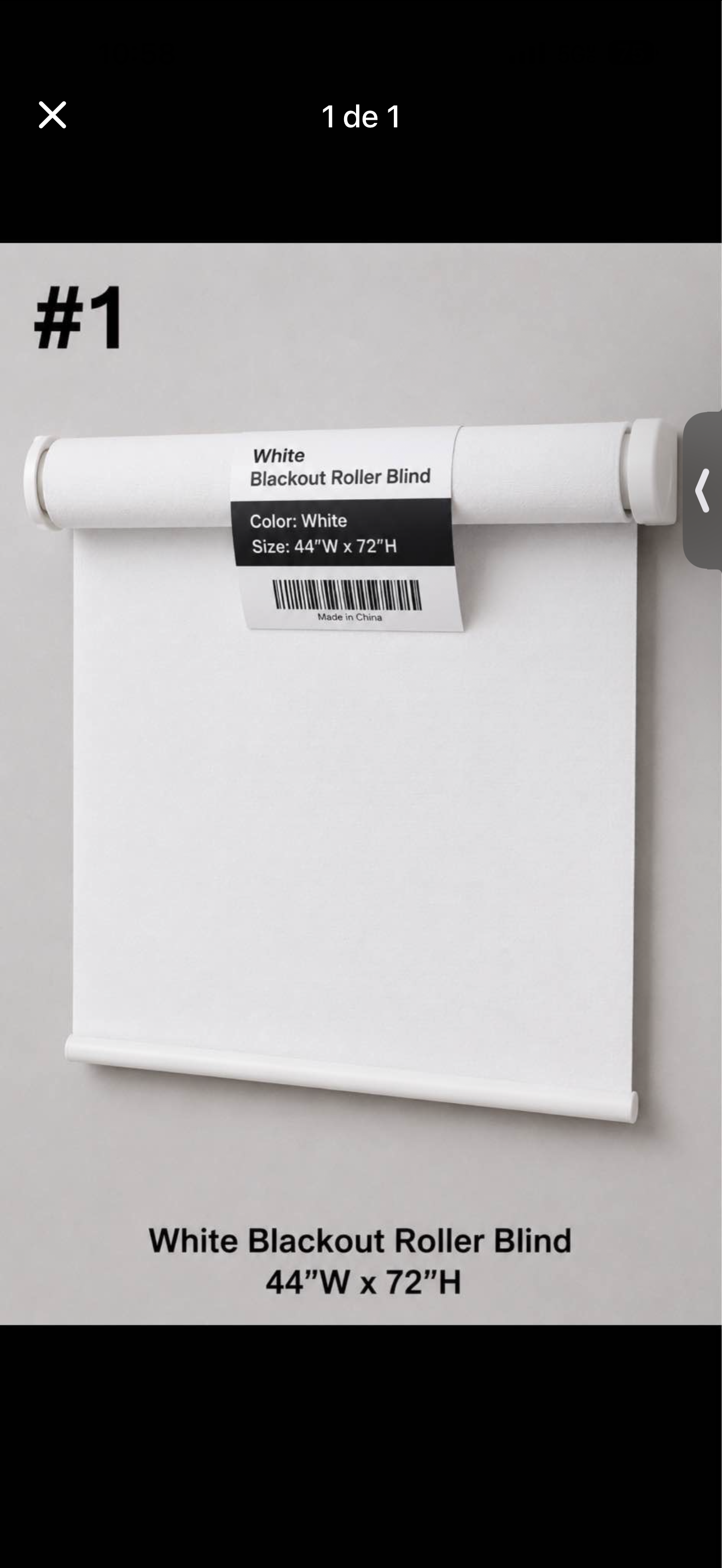 White Blackout Roller Blind 44"W x 72"H