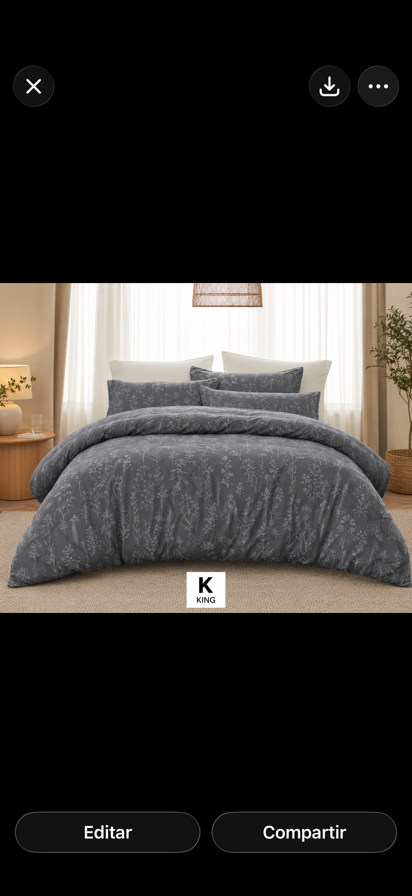 King Size Grey Floral Bedding Set